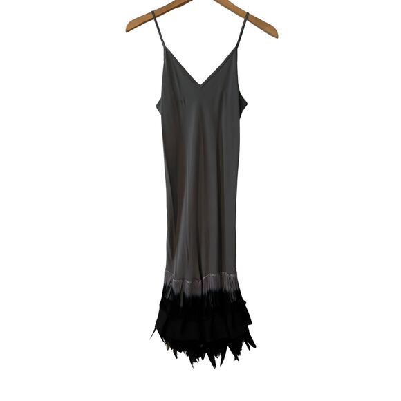 Custom Gatsby Roaring 20s Flapper Dress Silky Gray Fringe & Feather Trim - Picture 1 of 12